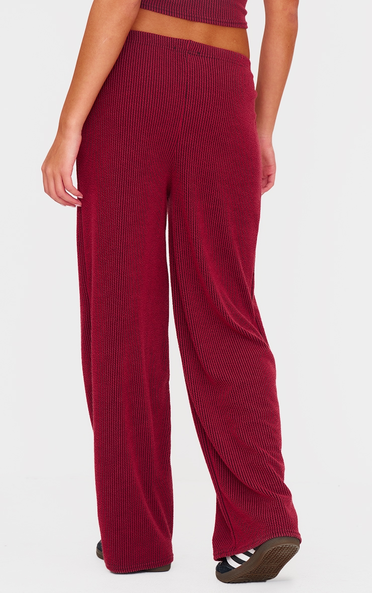 Burgundy Two Tone Crinkle Rib Slouchy Fit Trousers image 3