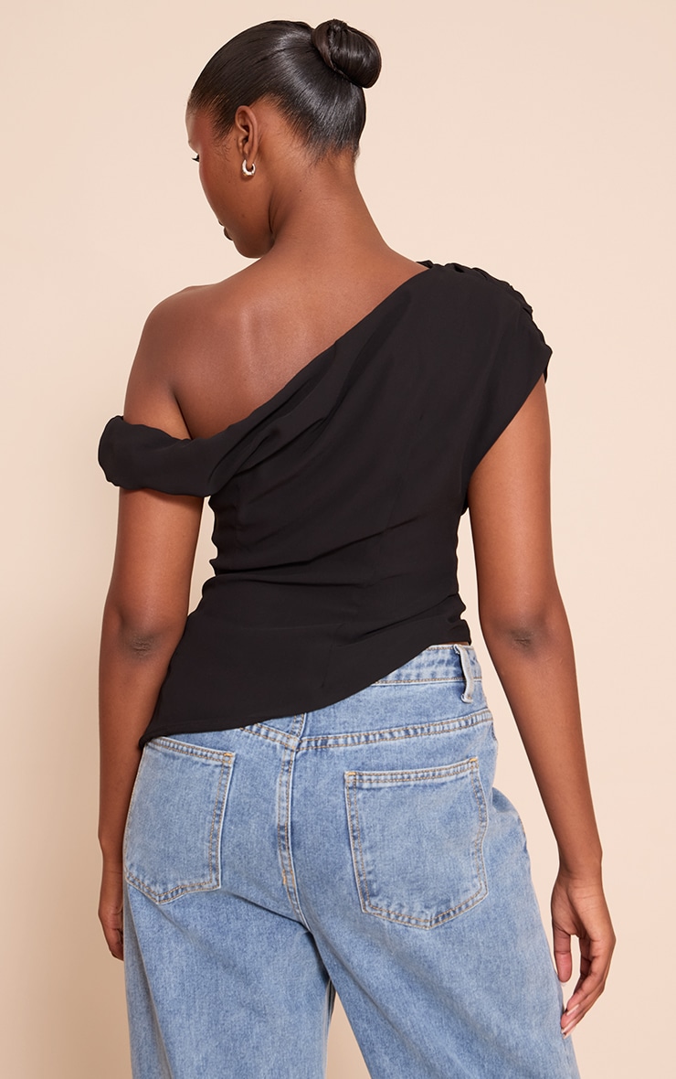 Black Chiffon Asymmetric Drapey Long Top image 2