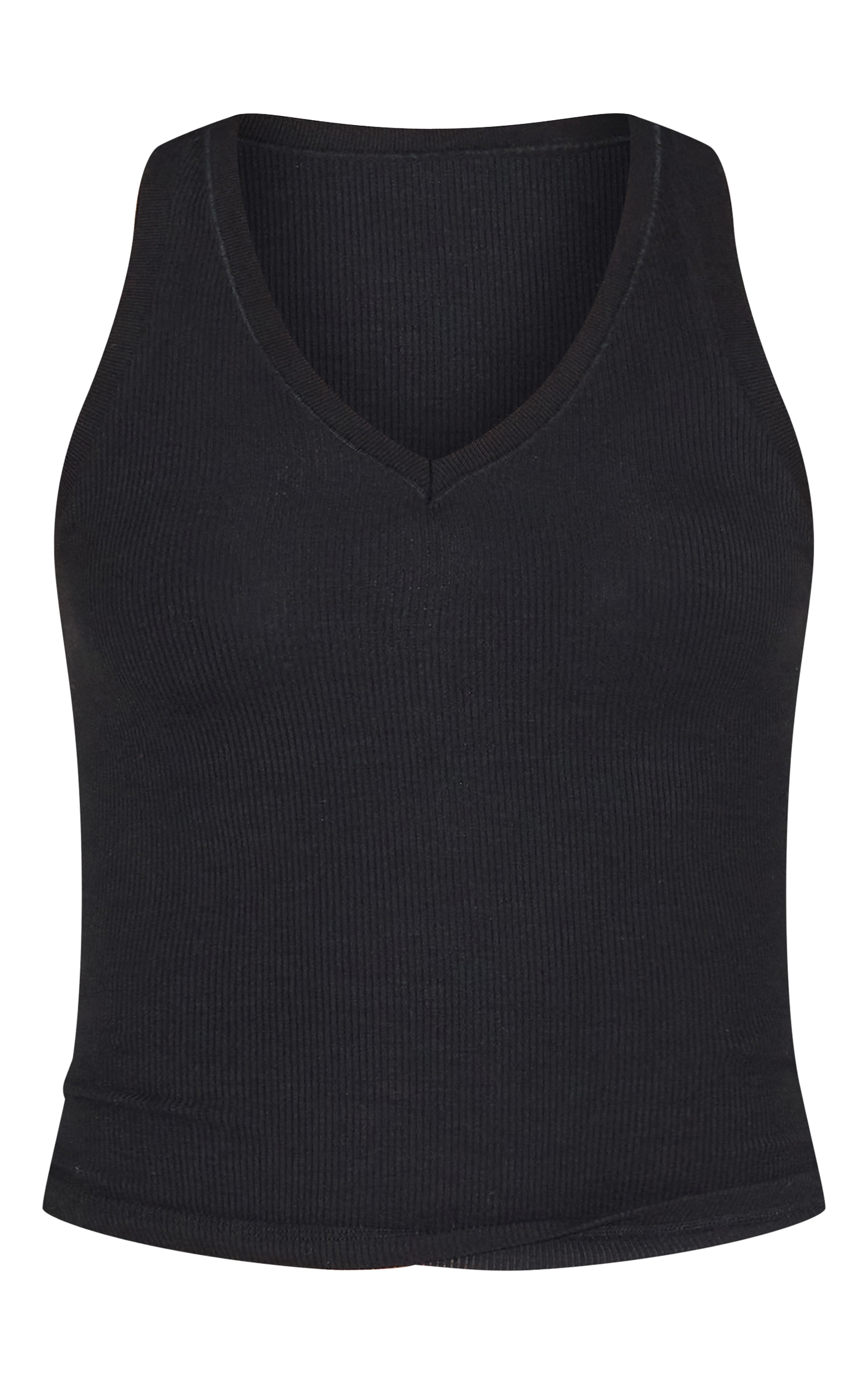 Black Soft Rib V Neck Vest Top image 5