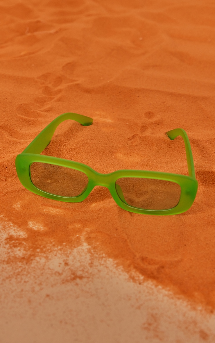 Neon Green Slim Rounded Edge Retro Sunglasses image 2