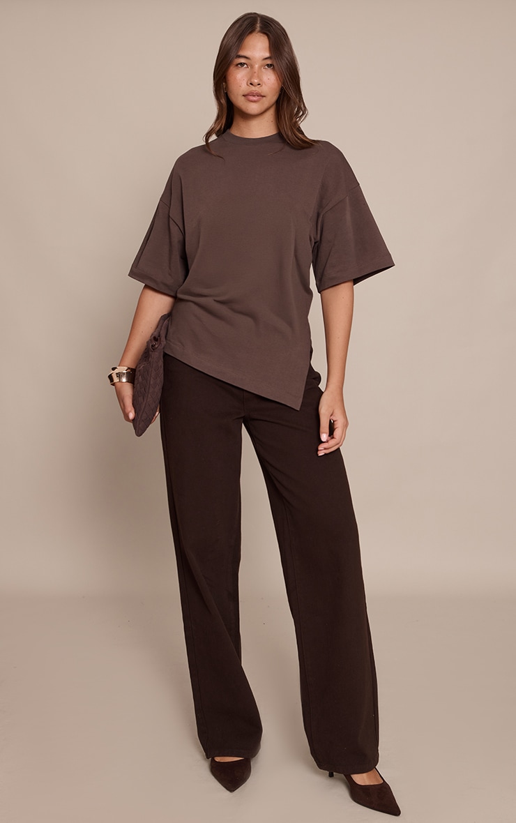  Chocolate Cotton Ruched Side Detail Oversized T Shirt  image 3