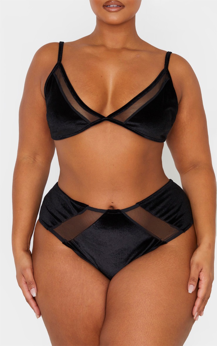 PLT Plus - Culotte en velours noir à parties en mesh