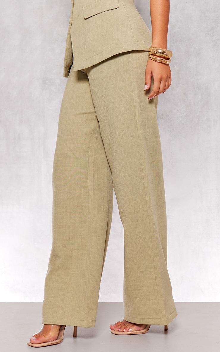 Pantalon large tissé sauge premium style tailleur à taille haute image 2