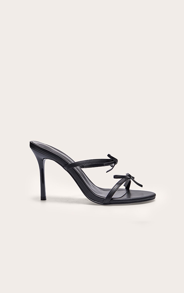 Mules rondes en PU noir à talon aiguille et noeuds sur les brides image 2
