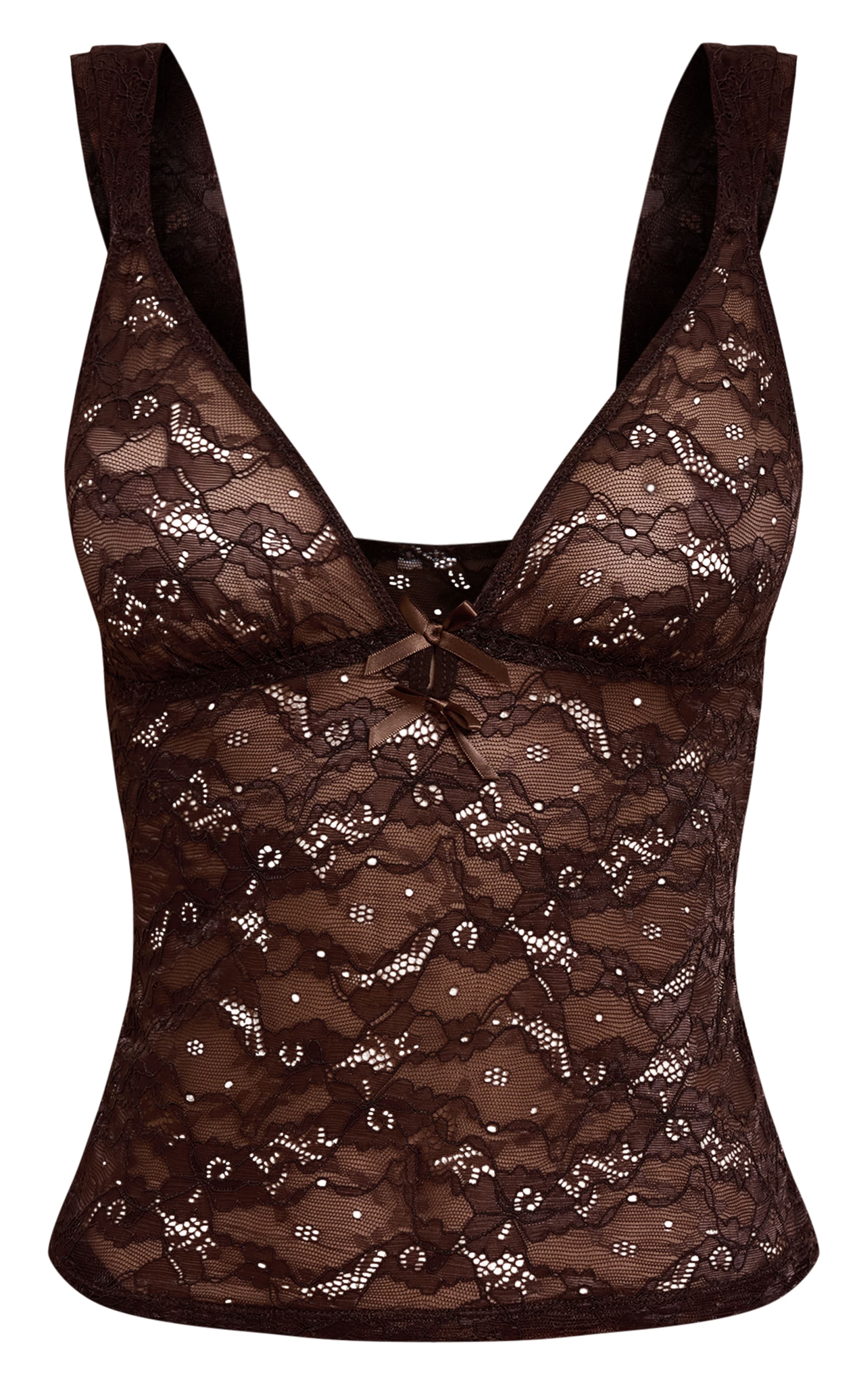 Chocolate Lace Cami And Thong Lingerie Set image 5