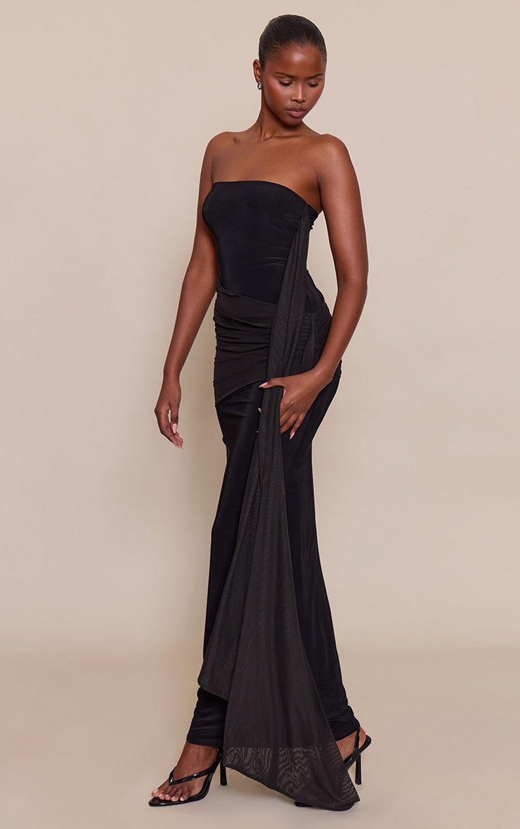 Black Slinky Wrap Scarf Maxi Dress image 3