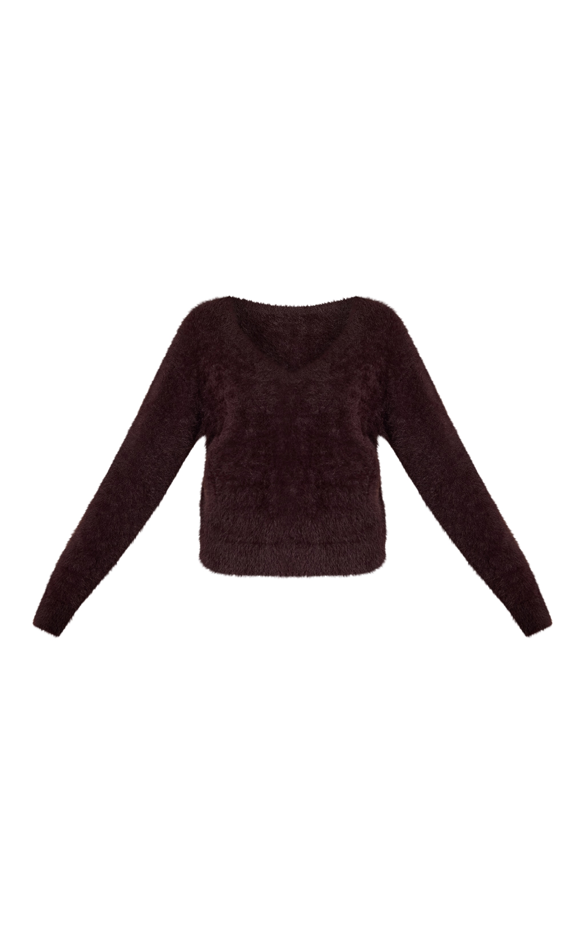 Chocolate Fluffy V Neck Knitted Oversized Jumper image 5