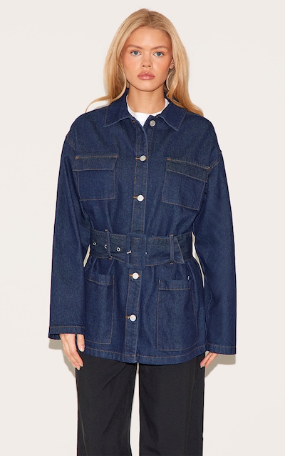 Veste oversize en jean indigo à ceinture