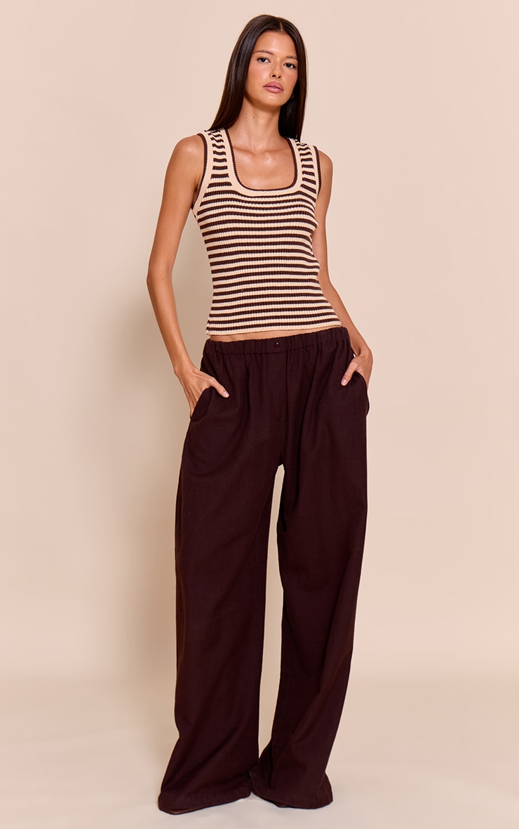 Brown Scooped Neck Striped Rib Knit Vest image 3