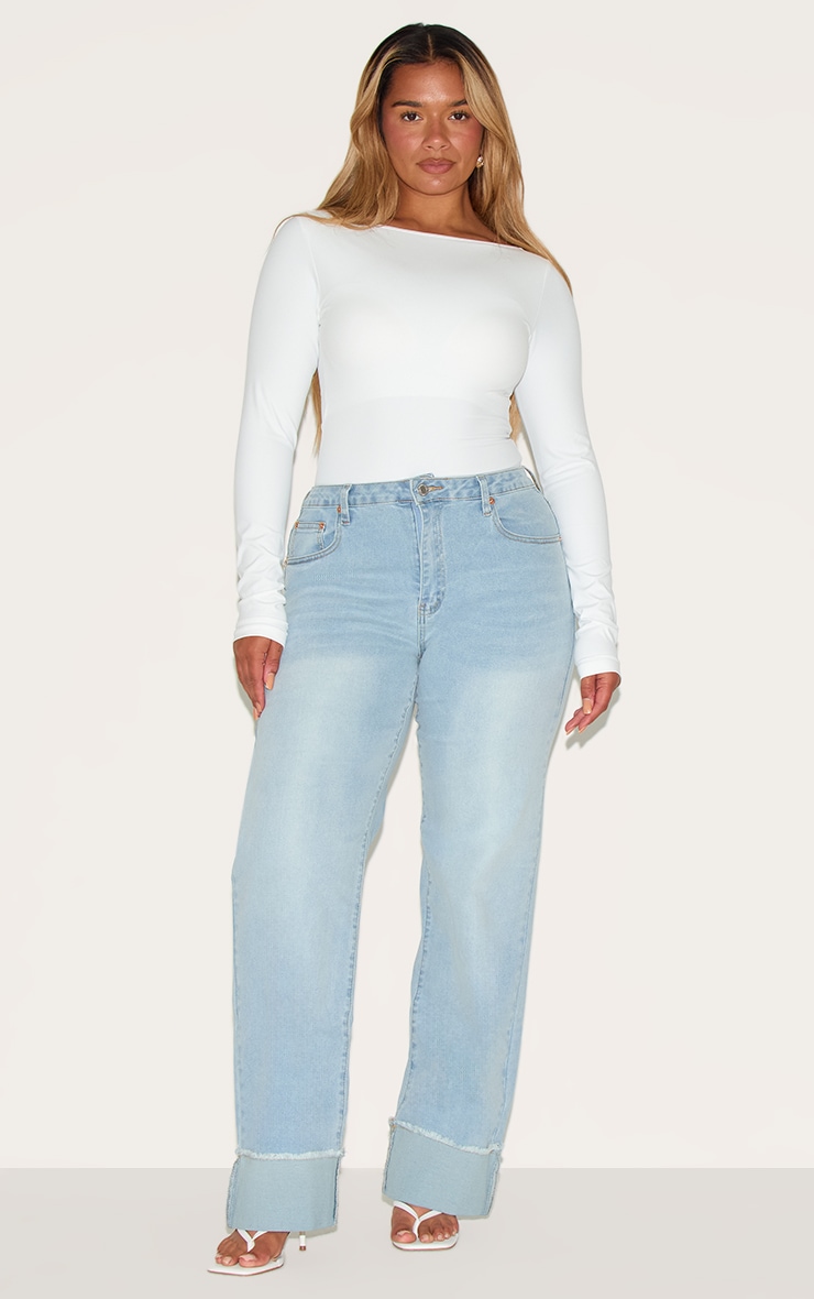 Shape White Built In Bra Sculpt Boat Neck Long Sleeve Bodysuit image 3