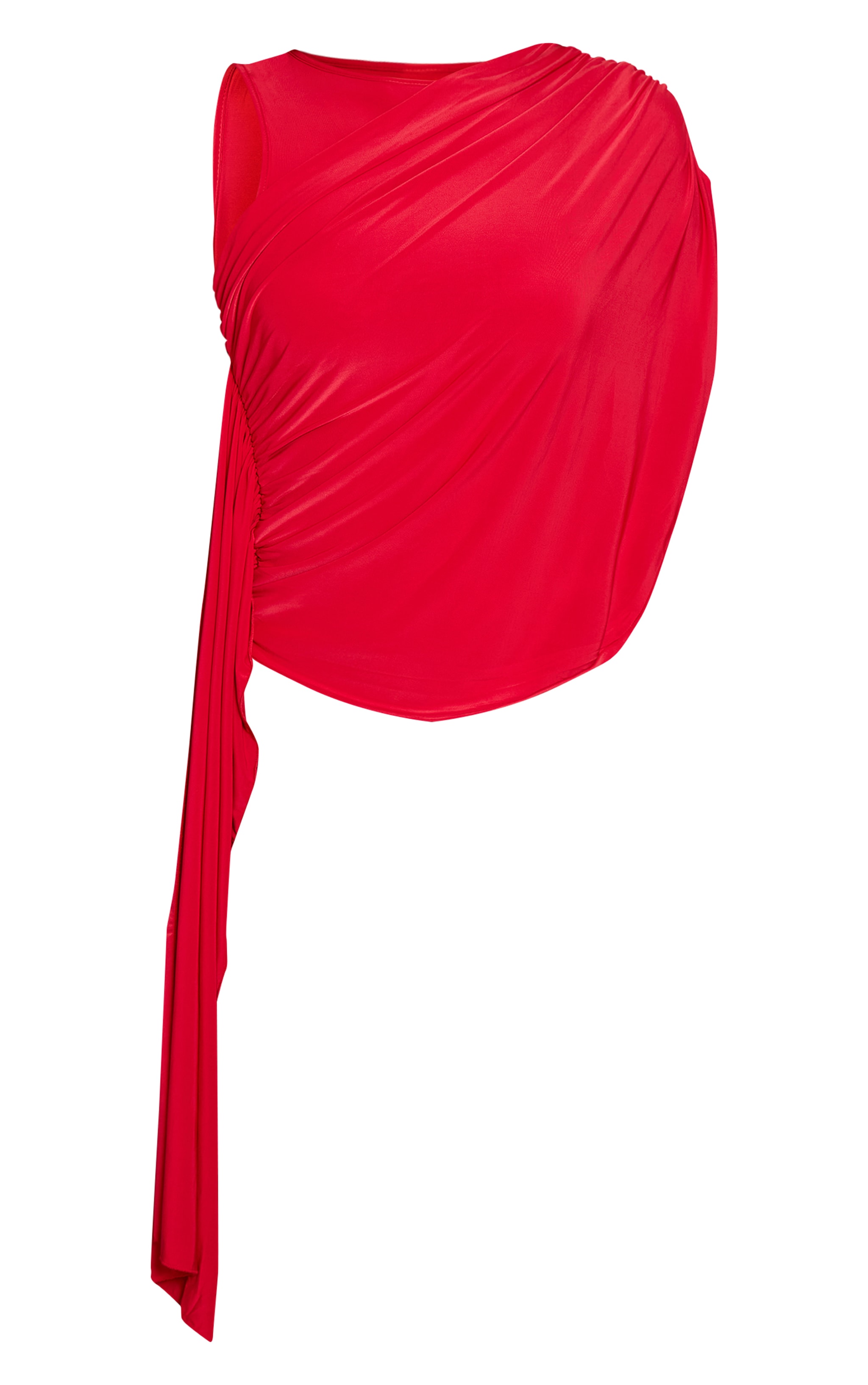 Red Slinky Drape Detail Longline Top  image 5