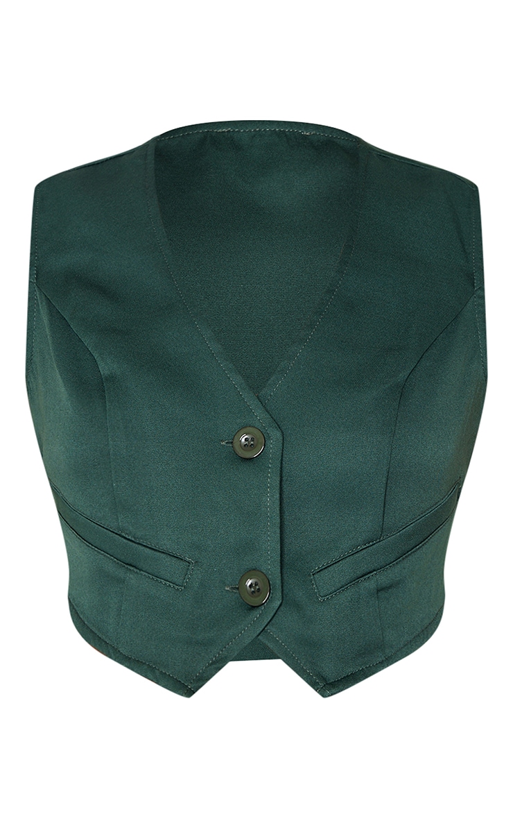 Forest Green Woven Belted Back Detail Suit Waistcoat Top image 5