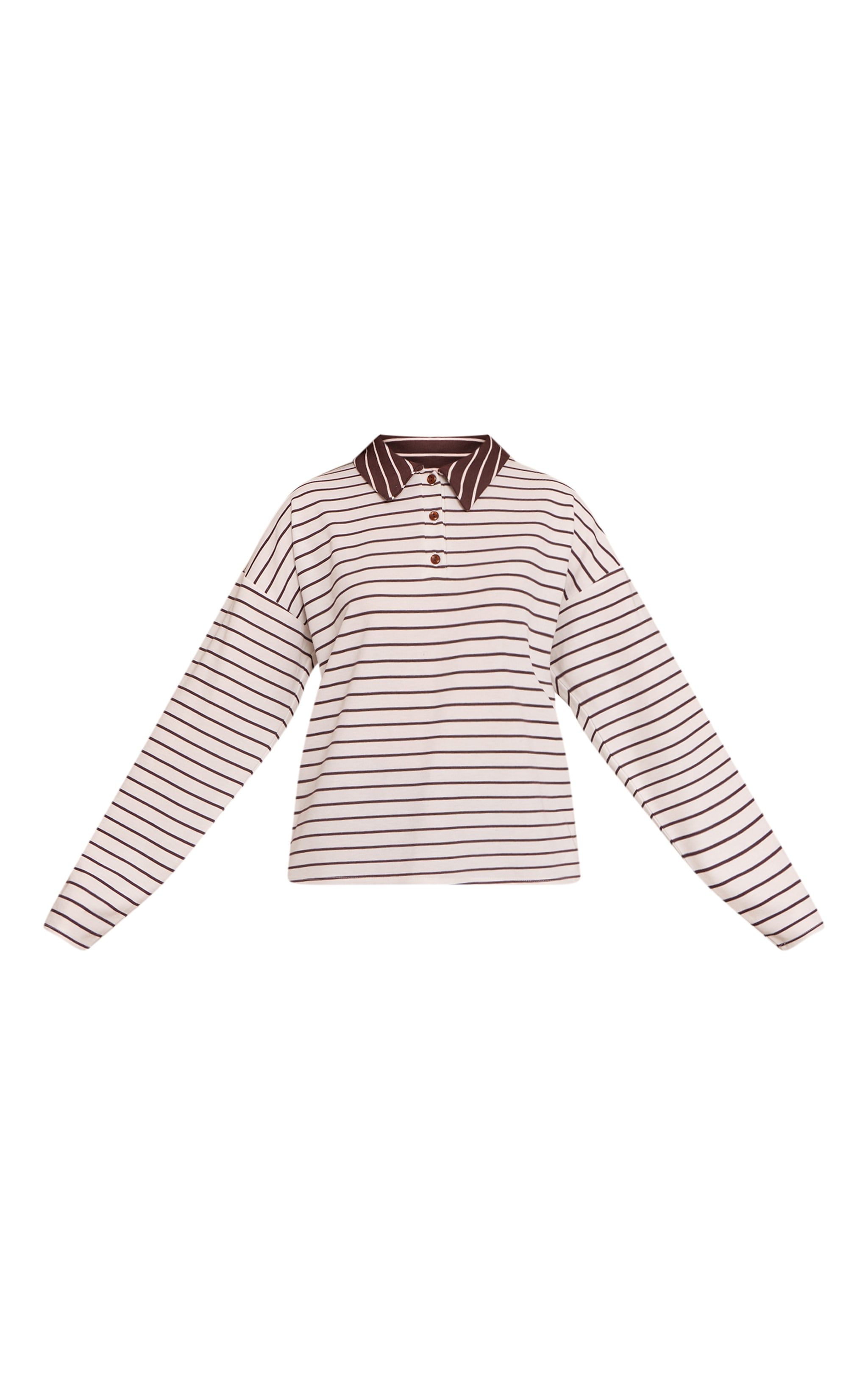 Cream Striped Collared Rugby Style Oversized Long Sleeve Top  image 5
