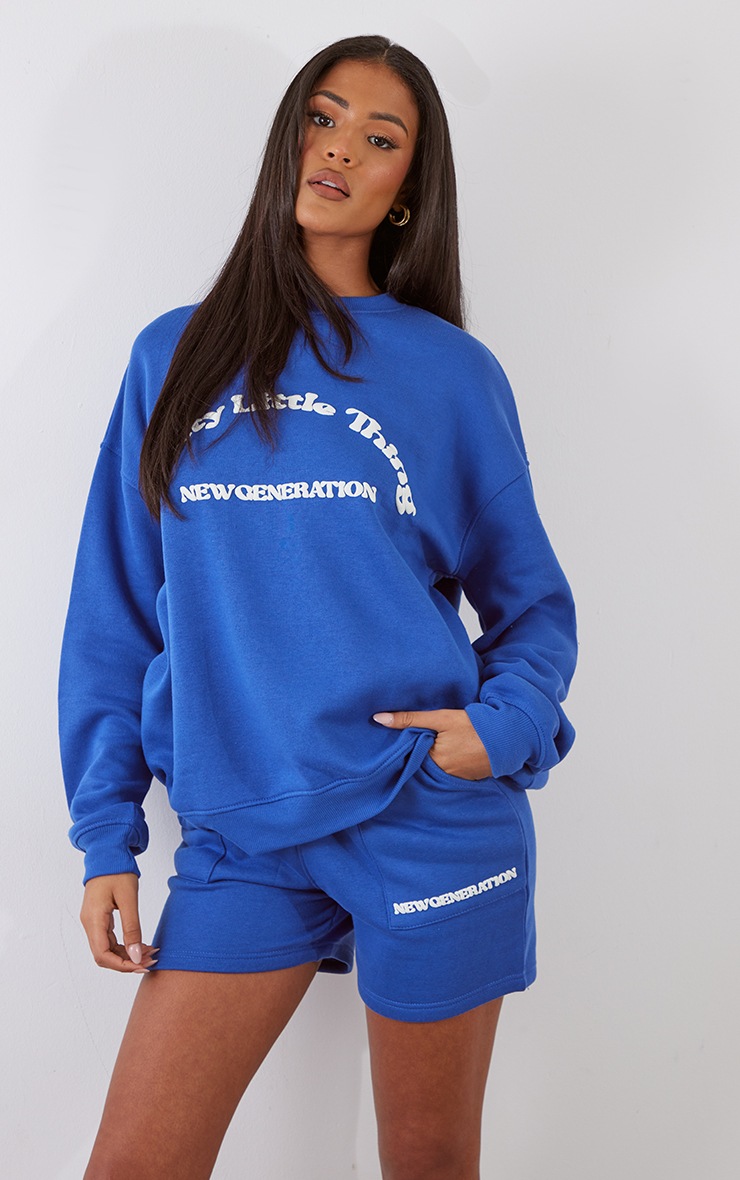 Tall Blue Plt Graphic Sweat Shorts Tall PrettyLittleThing