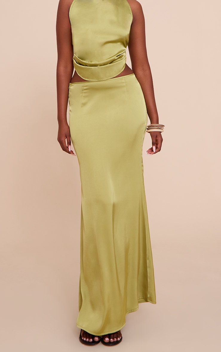 Olive Satin Floaty Maxi Skirt image 2