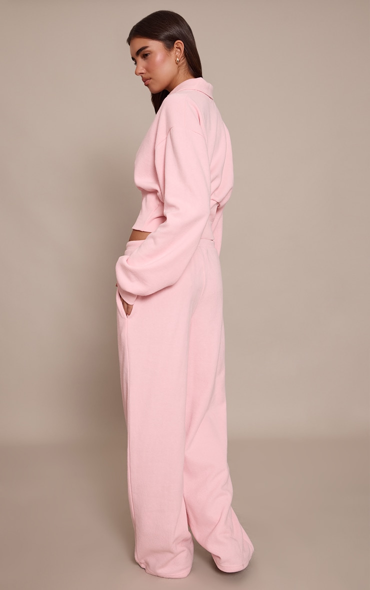 Baby Pink Brushed Rib Tie Waist Straight Leg Pant image 3
