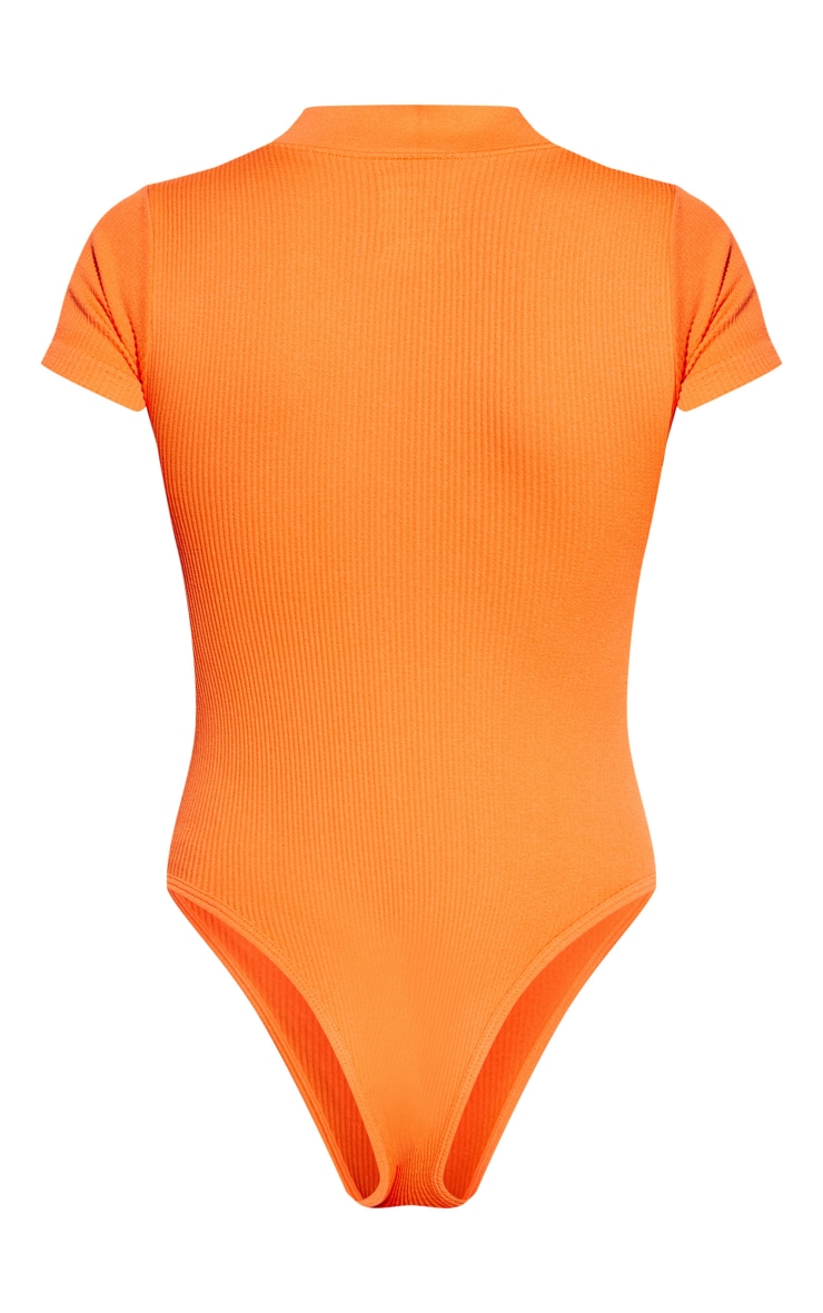 Petite Orange Structured Snatched Ribbed Zip Front Short Sleeve Bodysuit image 4