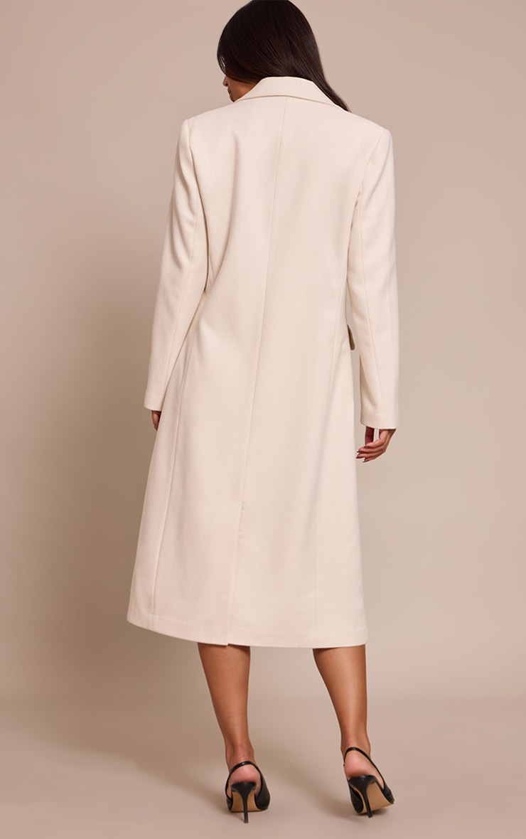 Cream Single Breasted Seam Detail Wool Look Maxi Coat image 2