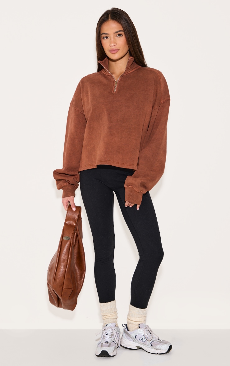 Taupe Washed Boxy Quarter Zip Sweatshirt image 3