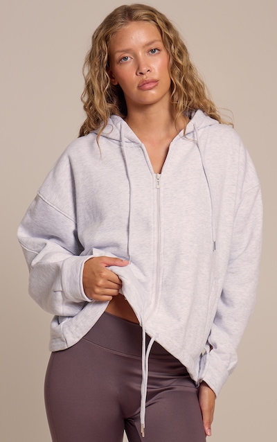 Hoodie oversize gris cendré à zip et cordons ajustables