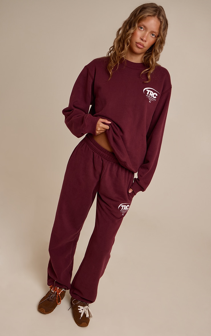 Burgundy Run Club Cotton Fleece Oversized Crew Sweatshirt image 3
