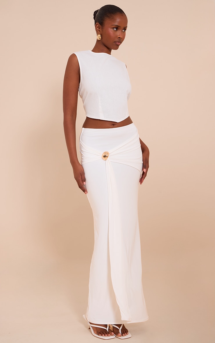 Cream Double Layer Trim Detail Slinky Maxi Skirt image 1