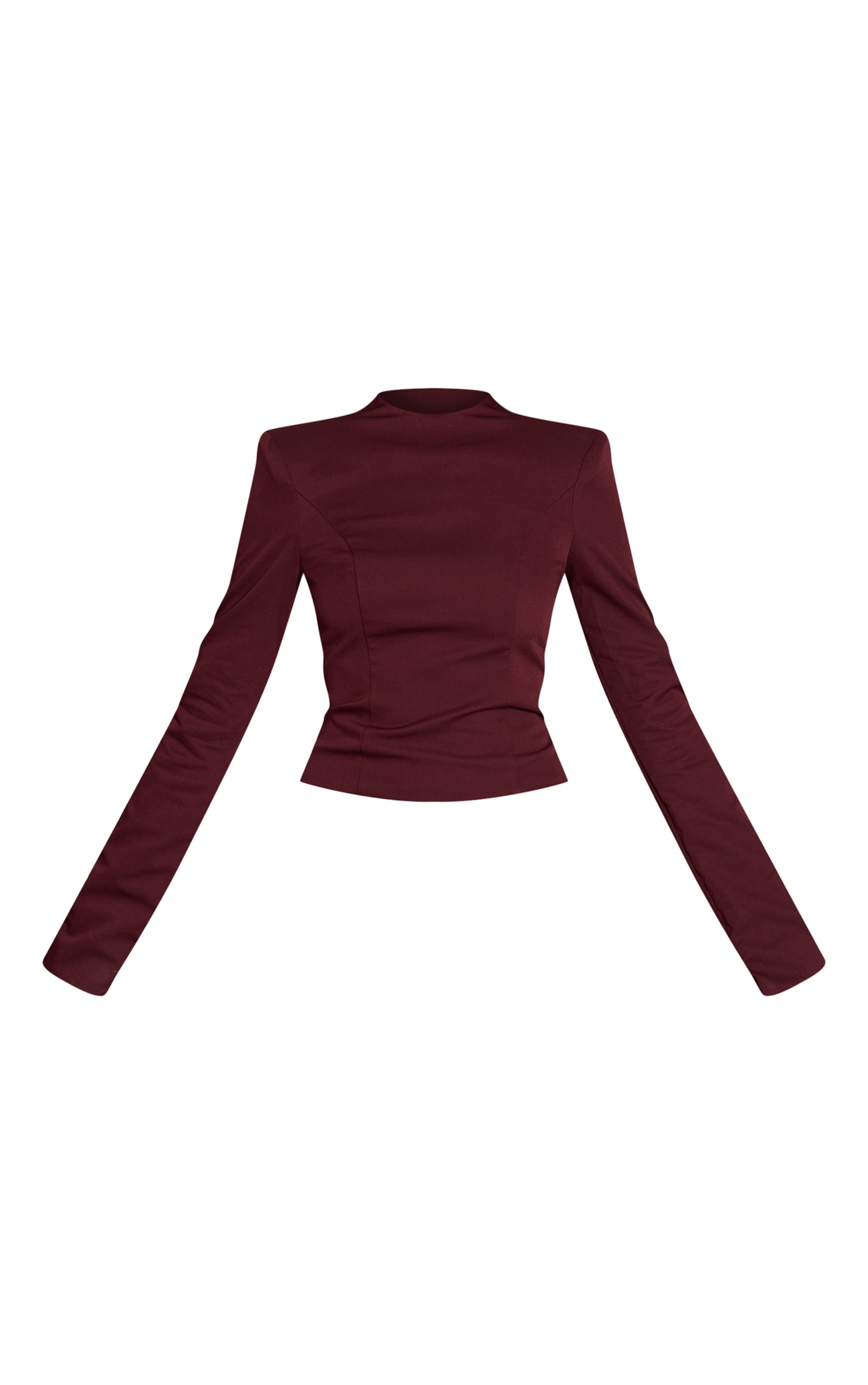 Wine Twill Tailored High Neck Long Sleeve Top image 5