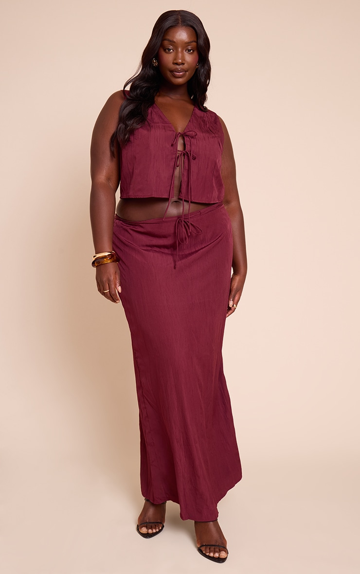 Plus Plum Textured Tie Waist Detail Maxi Skirt image 1