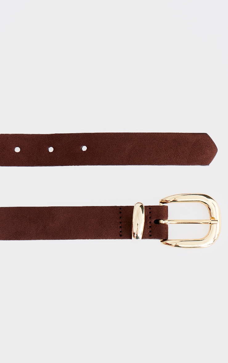 Chocolate Faux Suede Squared Buckle Waist Belt image 3