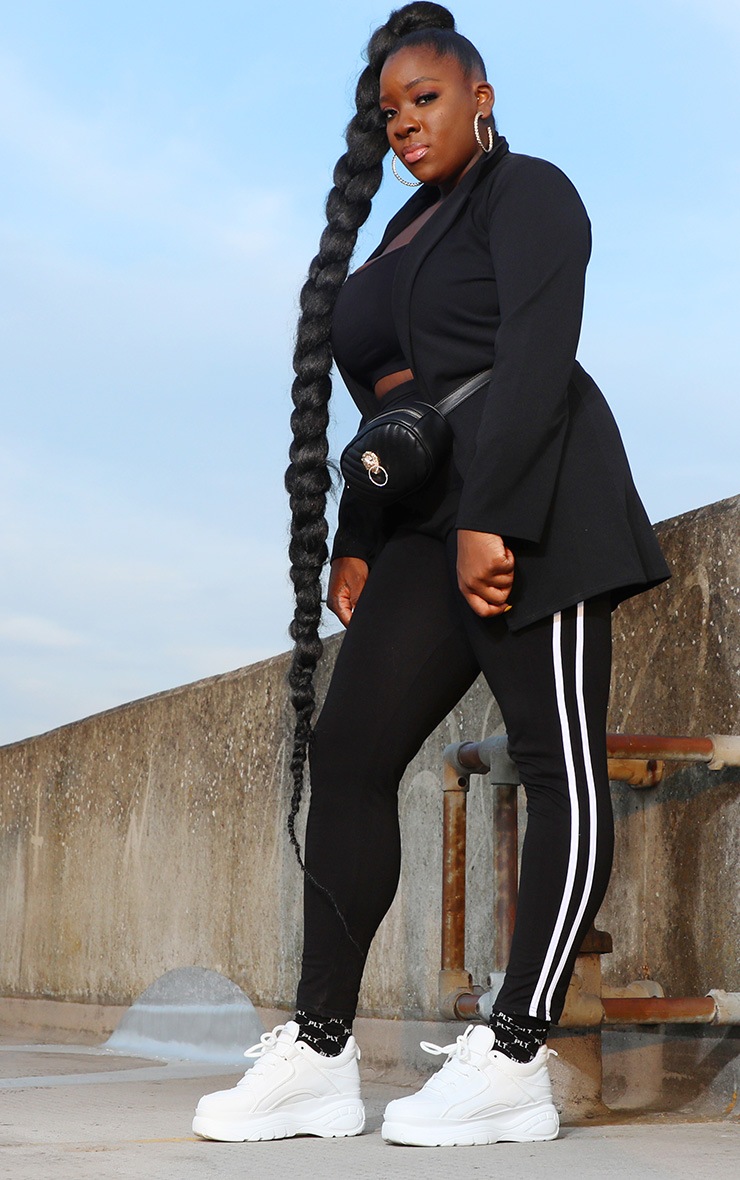 Plus Black Sports Stripe Leggings