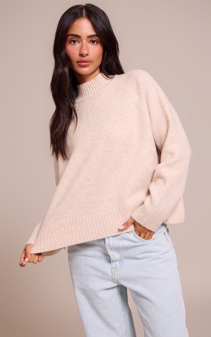 Petite Oatmeal Knit Turtleneck Sweater image 1