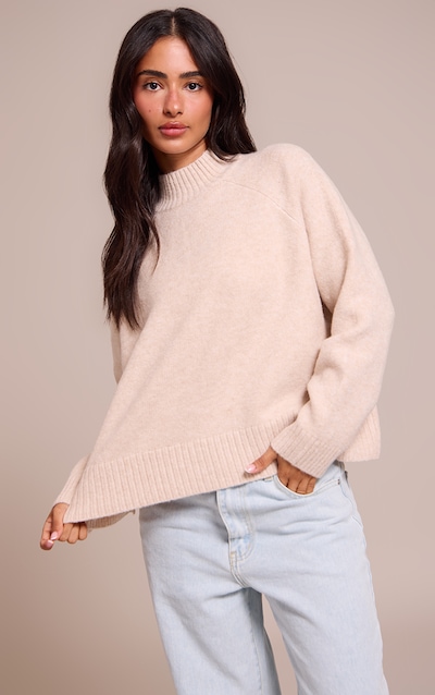 Petite Oatmeal Knit Turtleneck Sweater