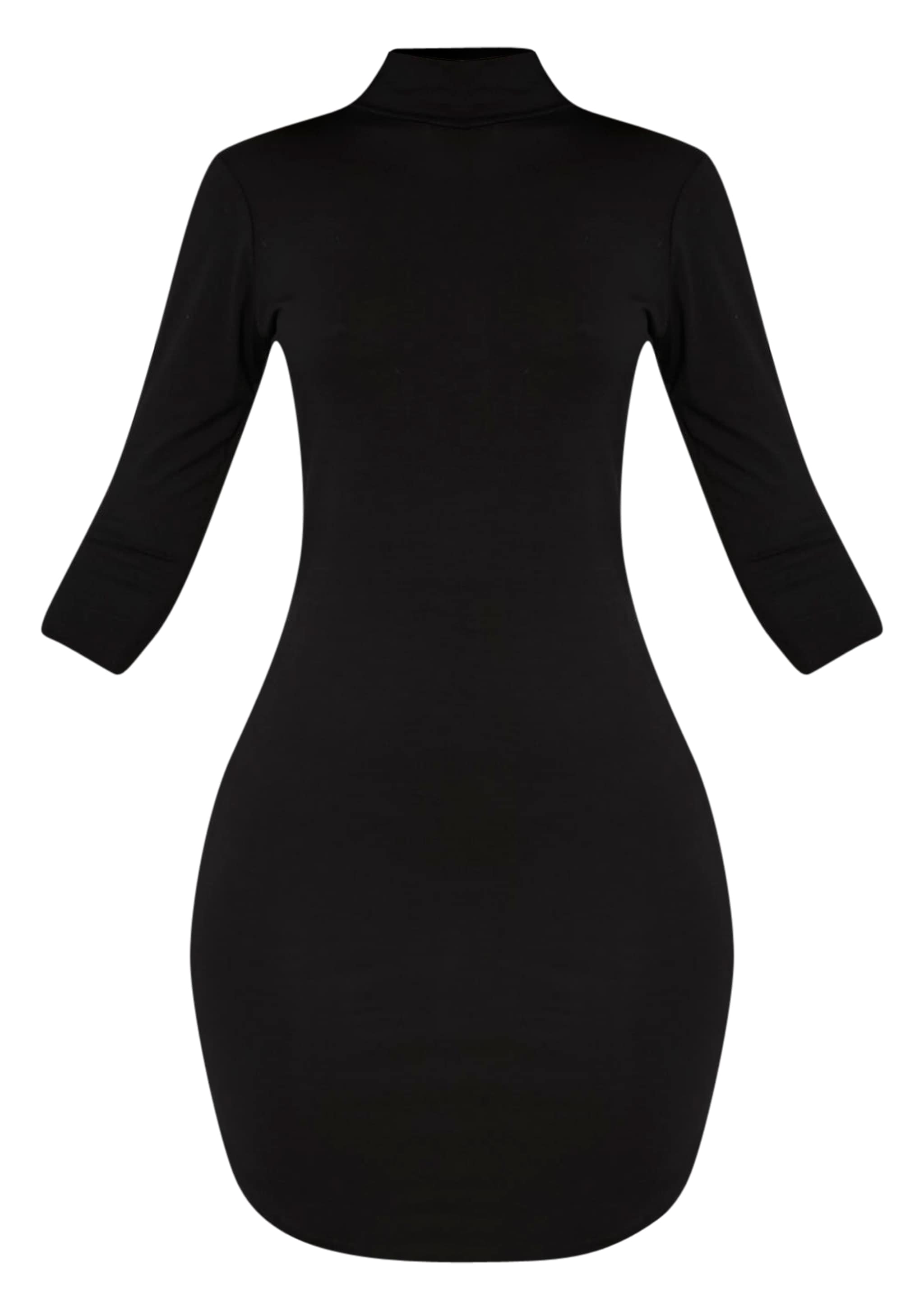 Alby Black 3/4 Sleeve Curve Hem High Neck Dress | PrettyLittleThing USA