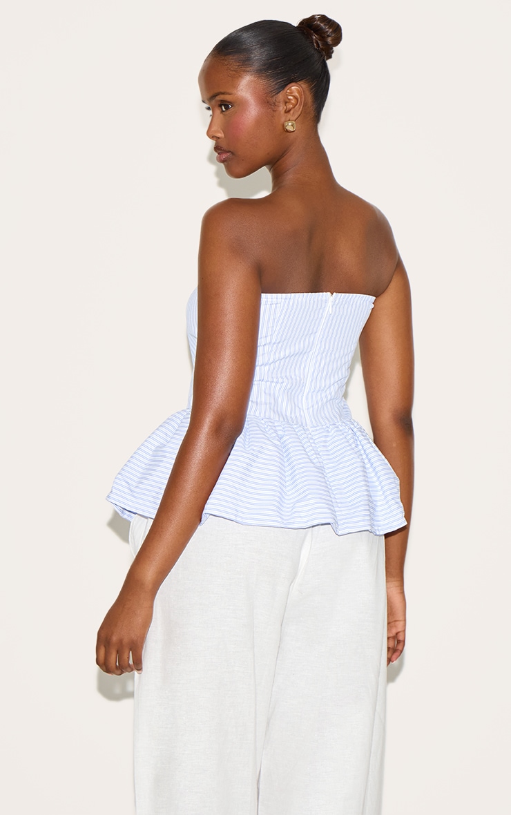 Blue Striped Bandeau Puff Ball Top image 2
