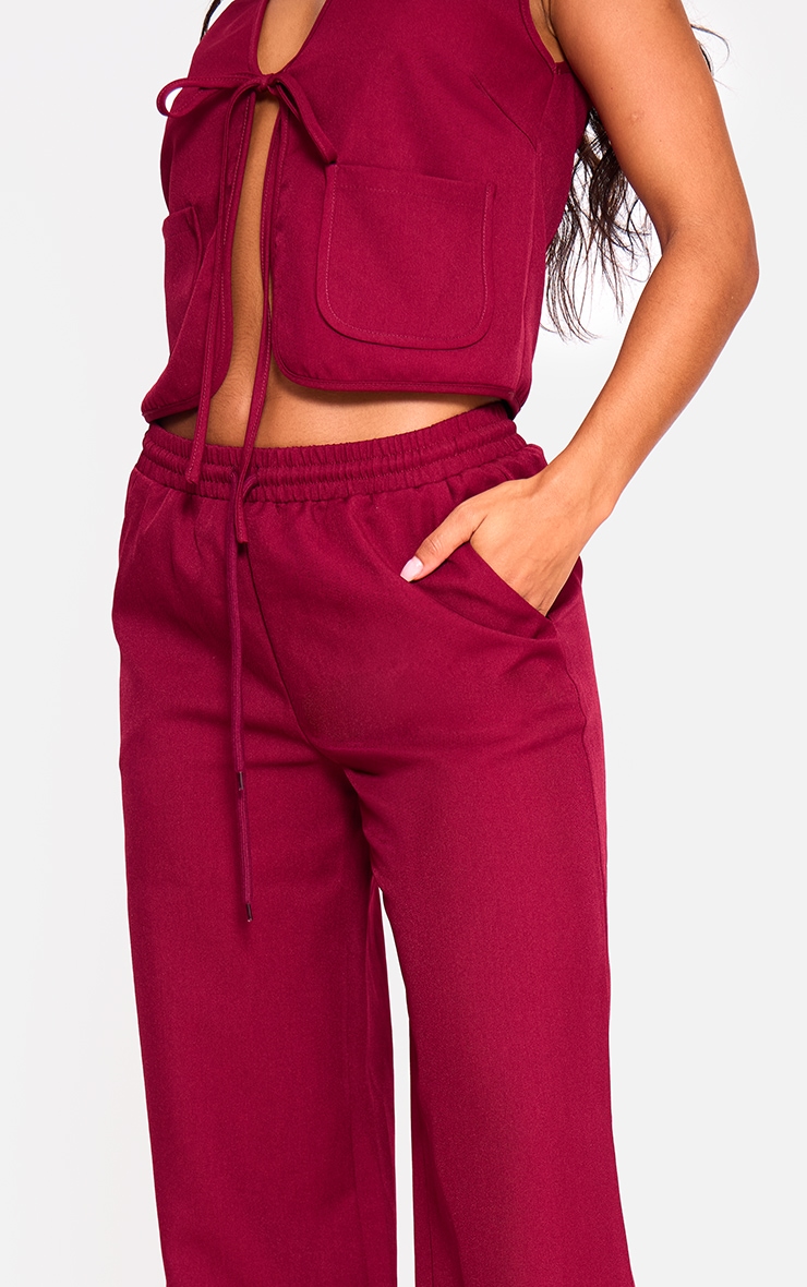 Pantalon large tissé rouge cerise à taille mi-haute image 4