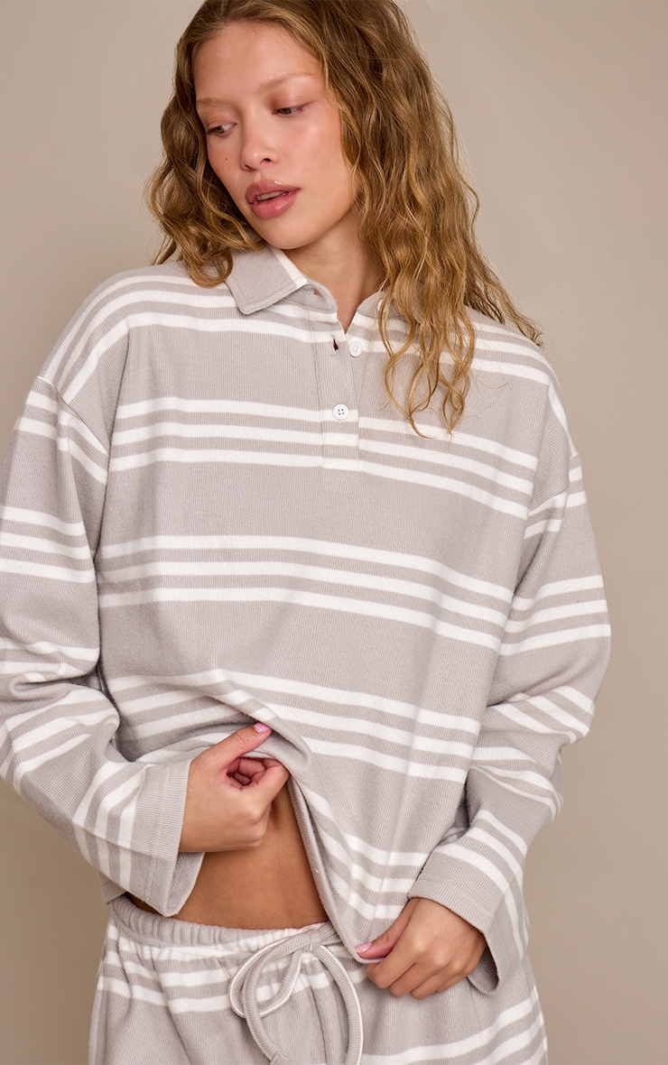 Grey Stripe Super Soft Oversized Polo Top