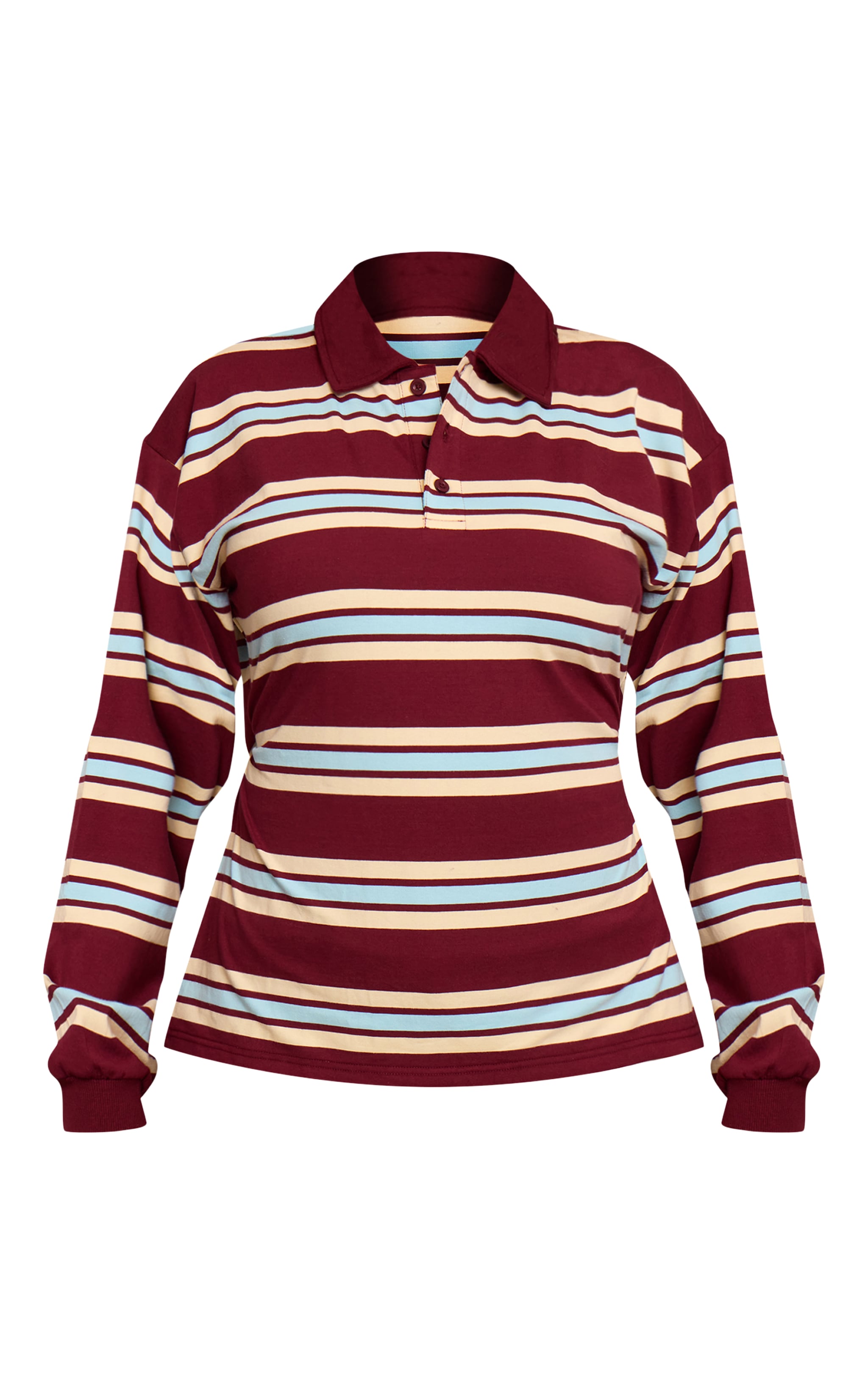 Shape Burgundy Striped Cinched Waist Polo Top image 5
