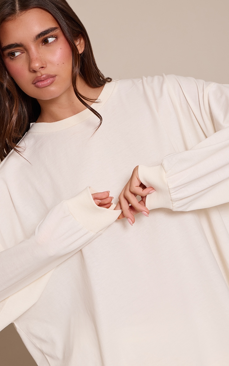 Cream Long Sleeve Oversized Pyjama Top image 4