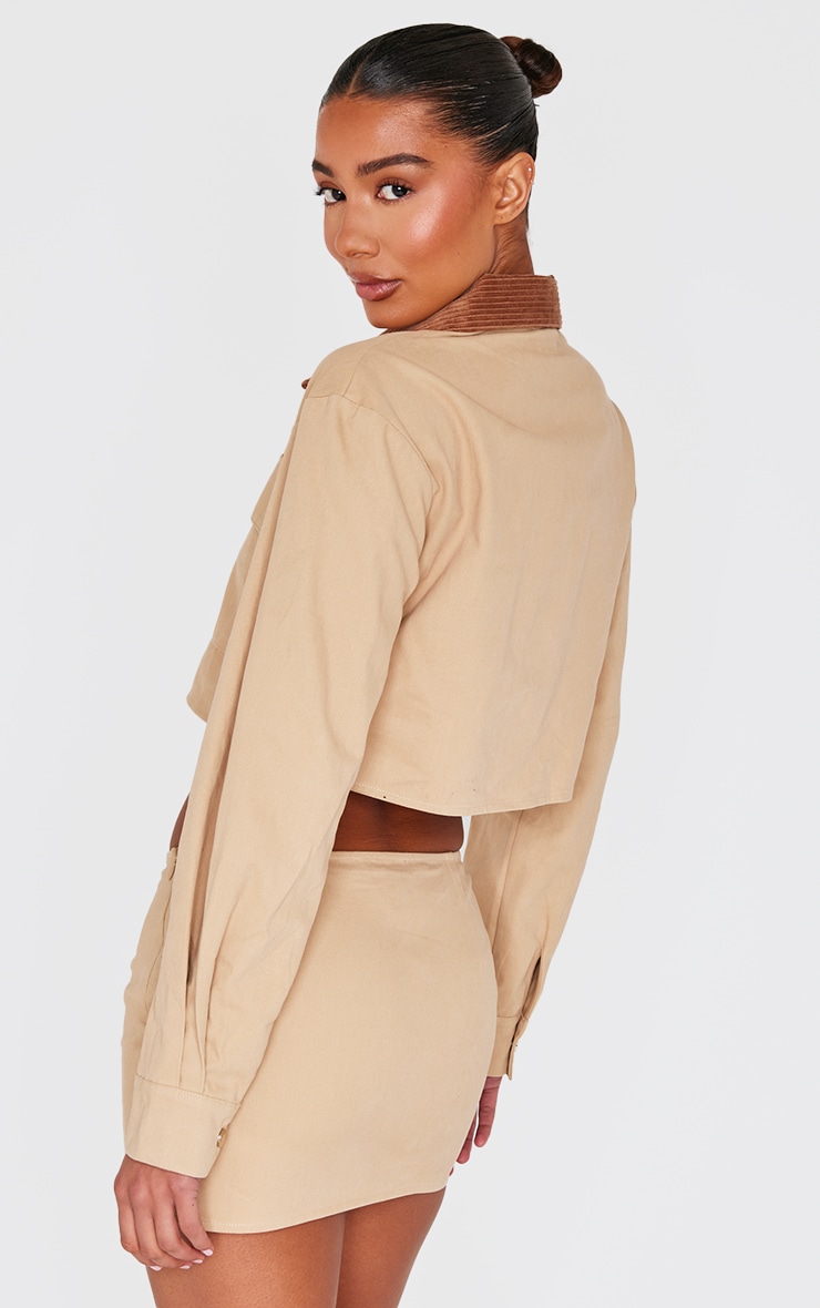 Beige Woven Cropped Cargo Jacket image 2