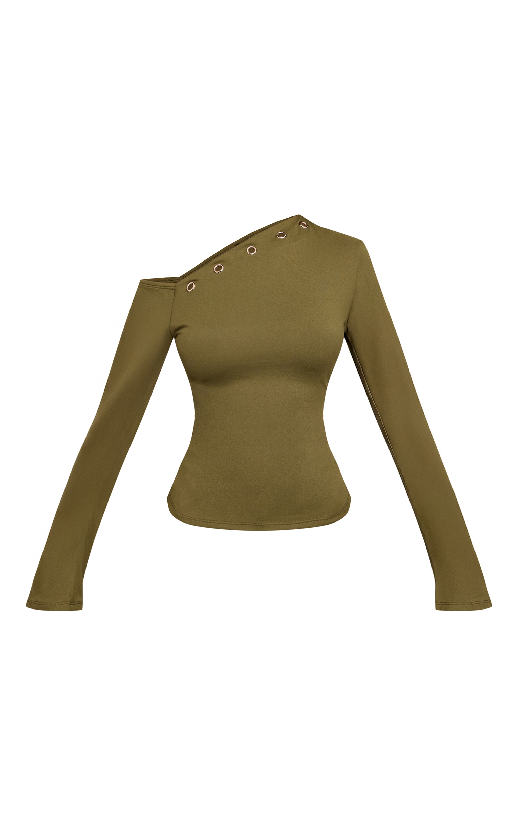 Petite Khaki Eyelet Asymmetric Long Sleeve Top image 5
