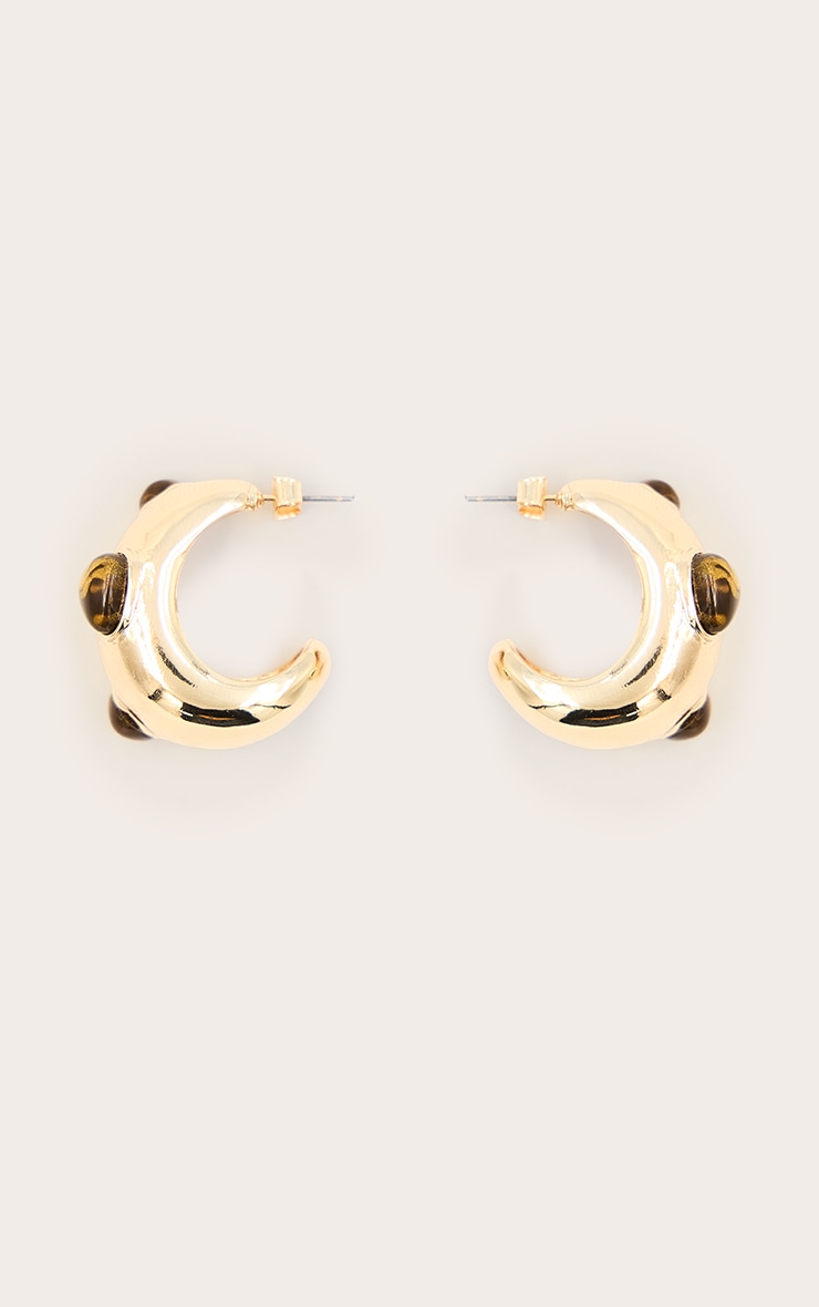 Brown Resin Dome Stud Hoop Earrings image 3