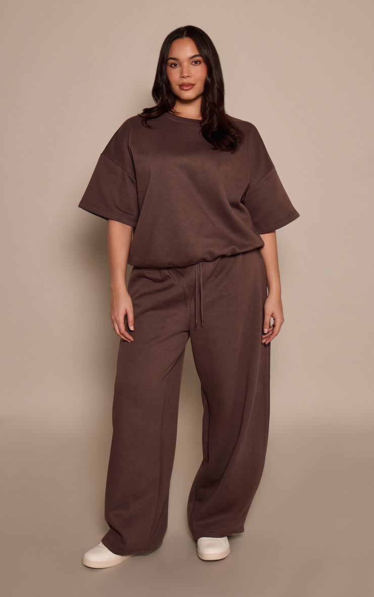 Plus  Chocolate Oversized Drop Shoulder Sweat T-Shirt image 3