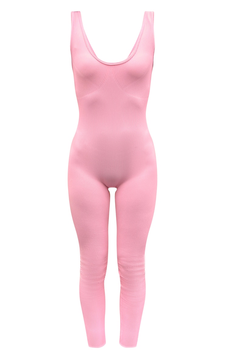 Pink Contour Rib Seam Detail Jumpsuit image 5