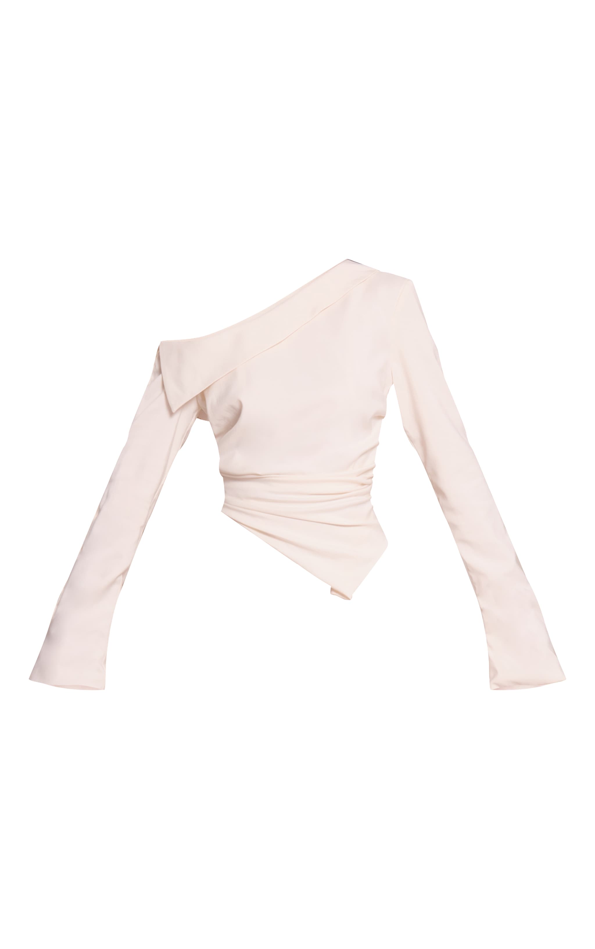 White Bardot Asymmetric Hem Long Sleeve Shirt image 5