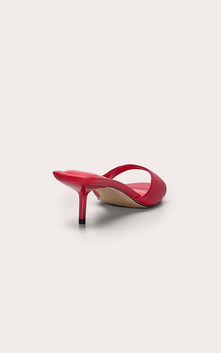 Red Pu Point Toe Thin Strap Low Stiletto Heeled Mules image 4
