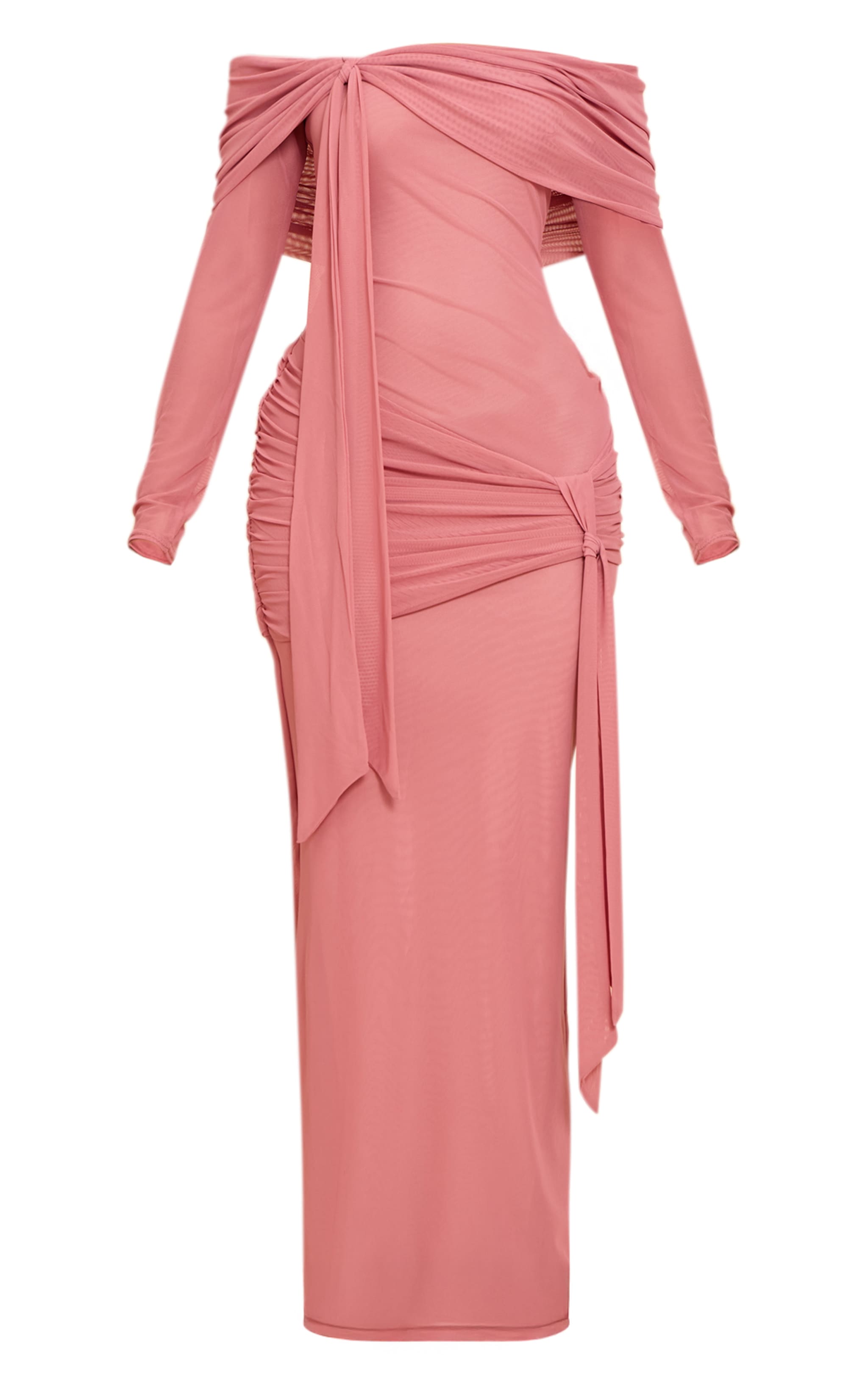 Petite Deep Pink Asymmetric Long Sleeve Bardot Maxi Dress image 5