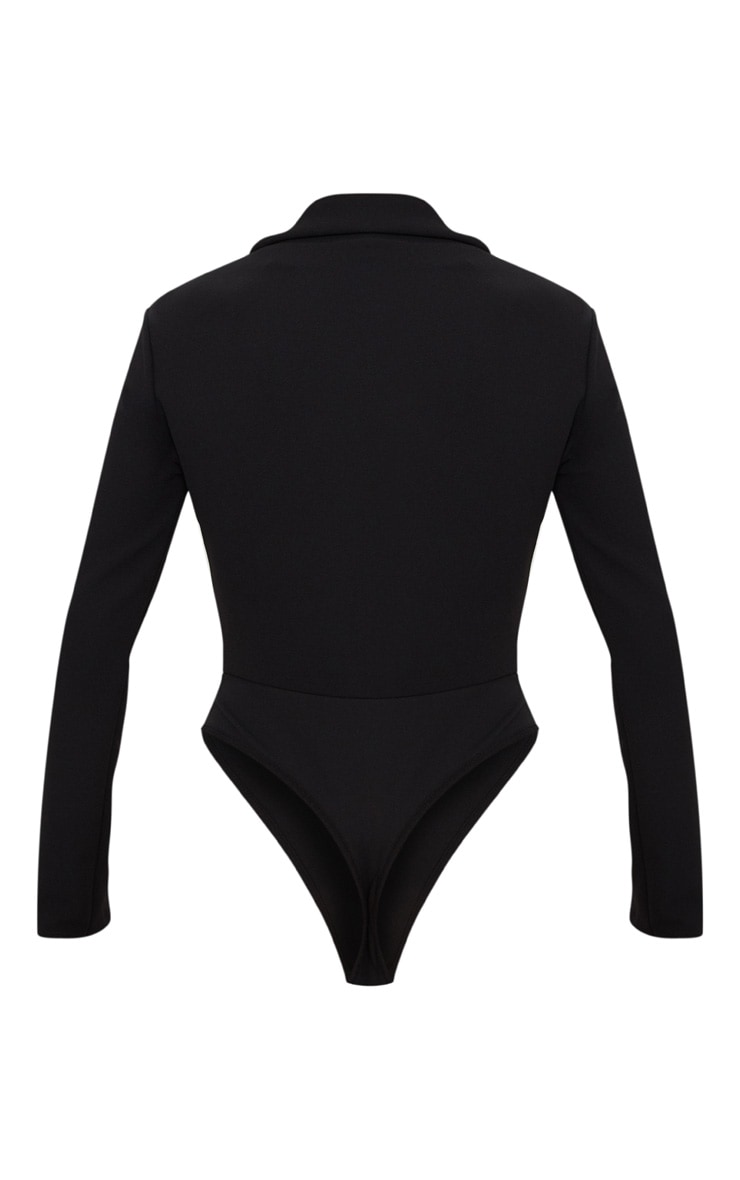 Black Crepe Tux Blazer Thong Bodysuit Tops PrettyLittleThing