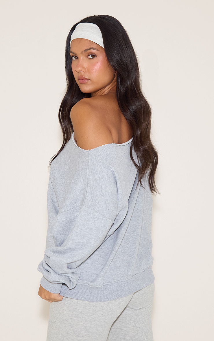 Grey Marl Oversized Off Shoulder Sweatshirt image 2