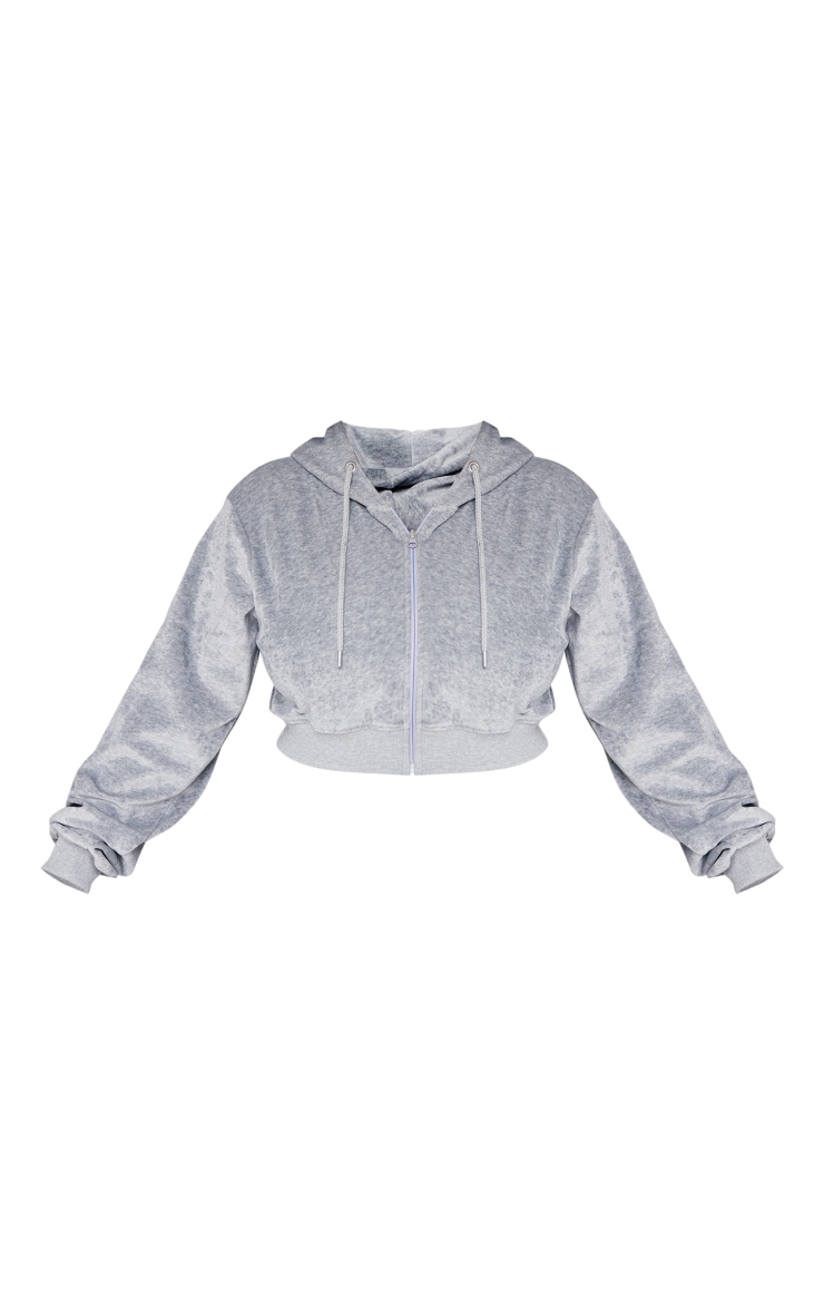  Plus Grey Velour Cropped Hoodie image 5