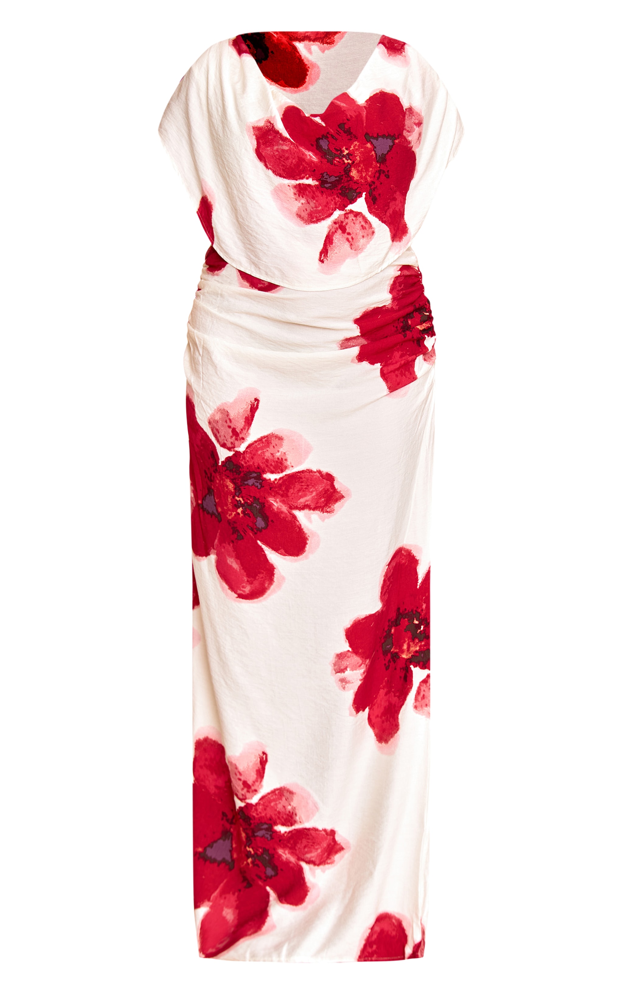 Plus Red Printed Extreme Cowl Ruched Detail Maxi Dress image 5